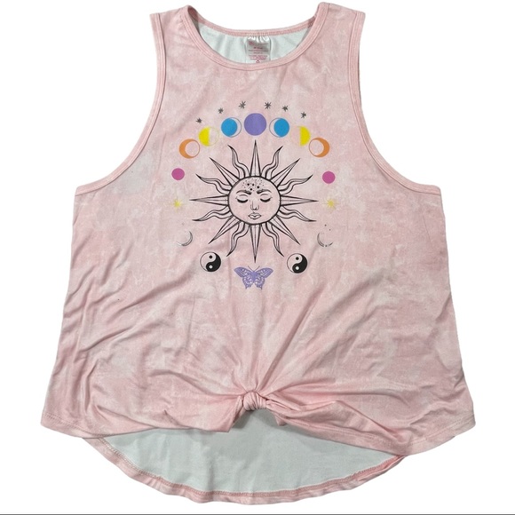 No Boundaries size medium sleeveless pink solar system front knot shirt NWT - Picture 1 of 8